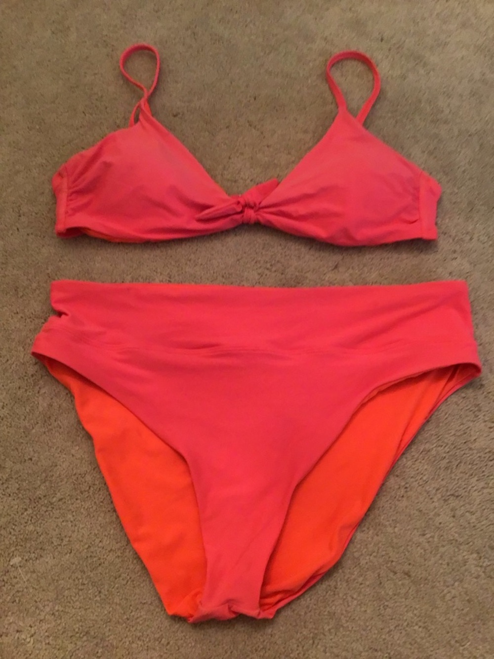 Gianni Bini Two Toned Coral Pink Knot Front Bikini Set